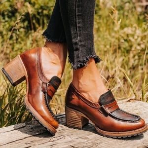 Freebird Bristol Cognac Leather Heeled Loafer sz 7